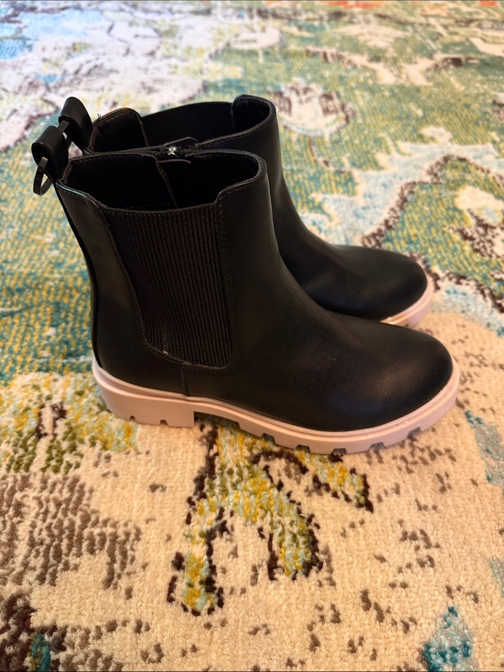 Marc Fisher Black Chelsea Boots with Pink Lug Sole